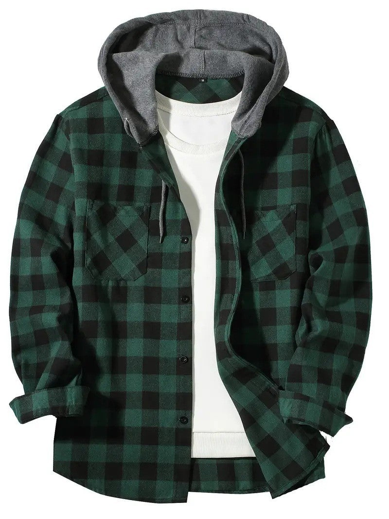 Veste à carreaux et capuche contrastée