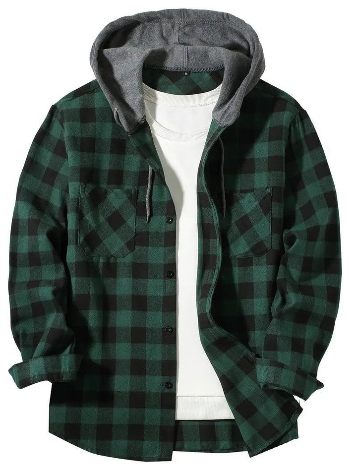 Veste à carreaux et capuche contrastée