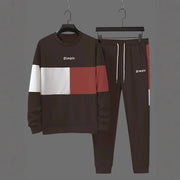 Ensemble sweat patchwork et jogging marron — vue à plat