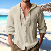 Chemise à capuche beige à manches longues, vue portée de face