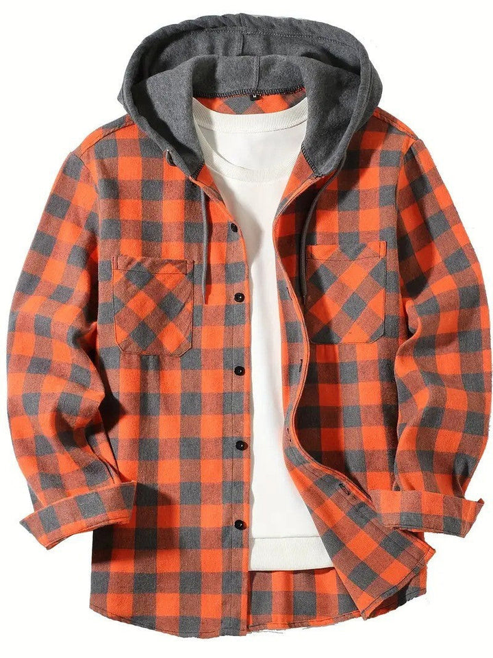 Veste à carreaux et capuche contrastée