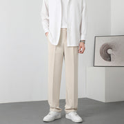 Pantalon uni à jambes larges beige — vue portée en pied