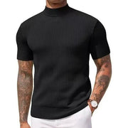 Pull uni en maille côtelée noir — vue portée de face