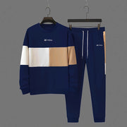 Ensemble sweat patchwork et jogging bleu marine — vue à plat