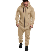 Combinaison capuche zip contrastant beige — vue portée en pied