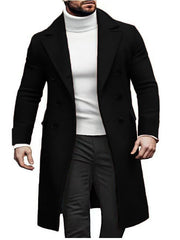 Manteau croisé à revers crantés noir — vue portée de face