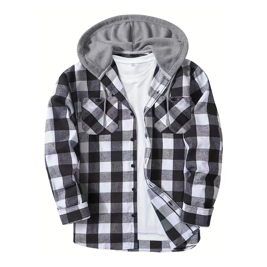Veste à carreaux et capuche contrastée