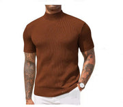 Pull uni en maille côtelée caramel — vue portée de face