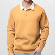 Polo blocs couleur manches longues jaune — vue portée de face