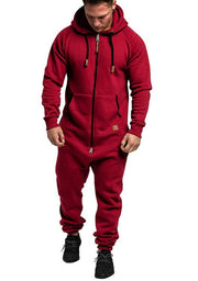 Combinaison capuche zip contrastant rouge — vue portée en pied