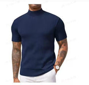 Pull uni en maille côtelée bleu marine — vue portée de face