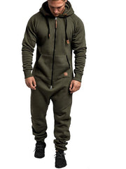 Combinaison capuche zip contrastant vert olive — vue portée en pied