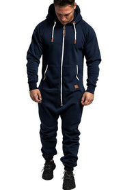 Combinaison capuche zip contrastant bleu marine — vue portée en pied