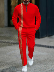 Ensemble col montant zippé rouge — vue portée en pied
