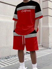 Ensemble t-shirt sport short rouge — vue portée de face