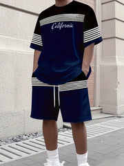 Ensemble t-shirt sport short bleu marine — vue portée de face