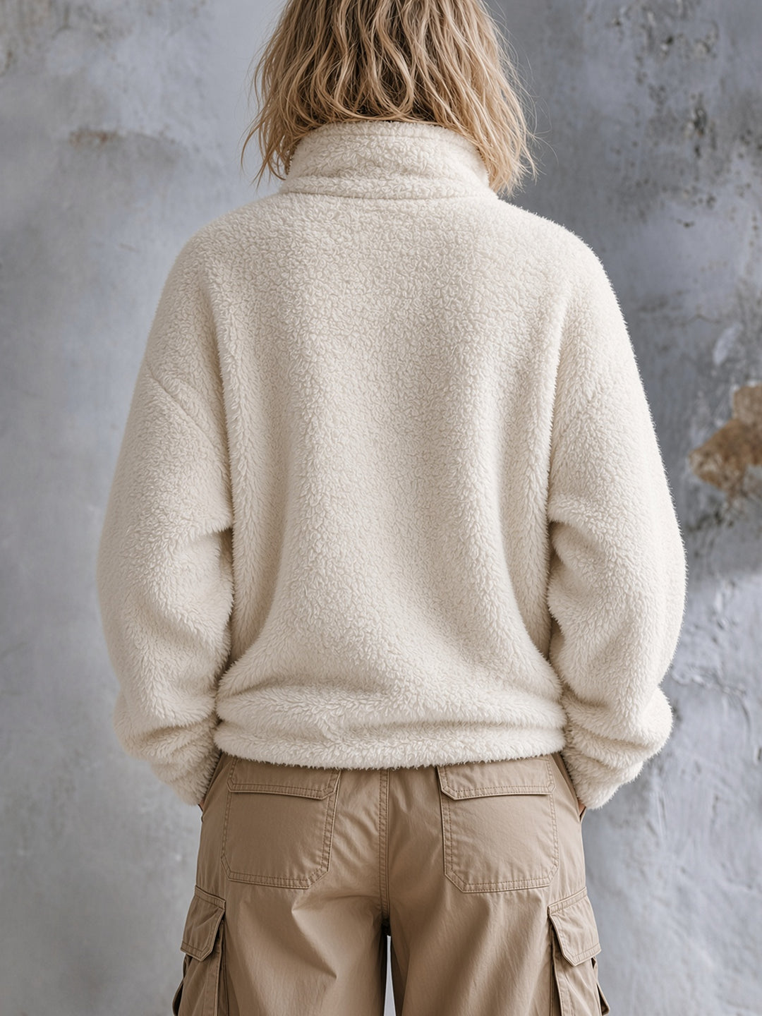 Sweat écru à col zippé — vue de dos
