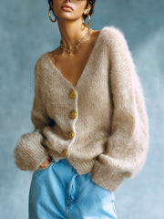 Gilet camel clair col V — vue portée de face