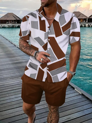 Ensemble chemise géométrique et short marron — vue portée en pied