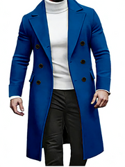 Manteau croisé à revers crantés bleu roi — vue portée de face