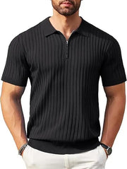 Polo maille manches courtes noir — pièce isolée, vue de face
