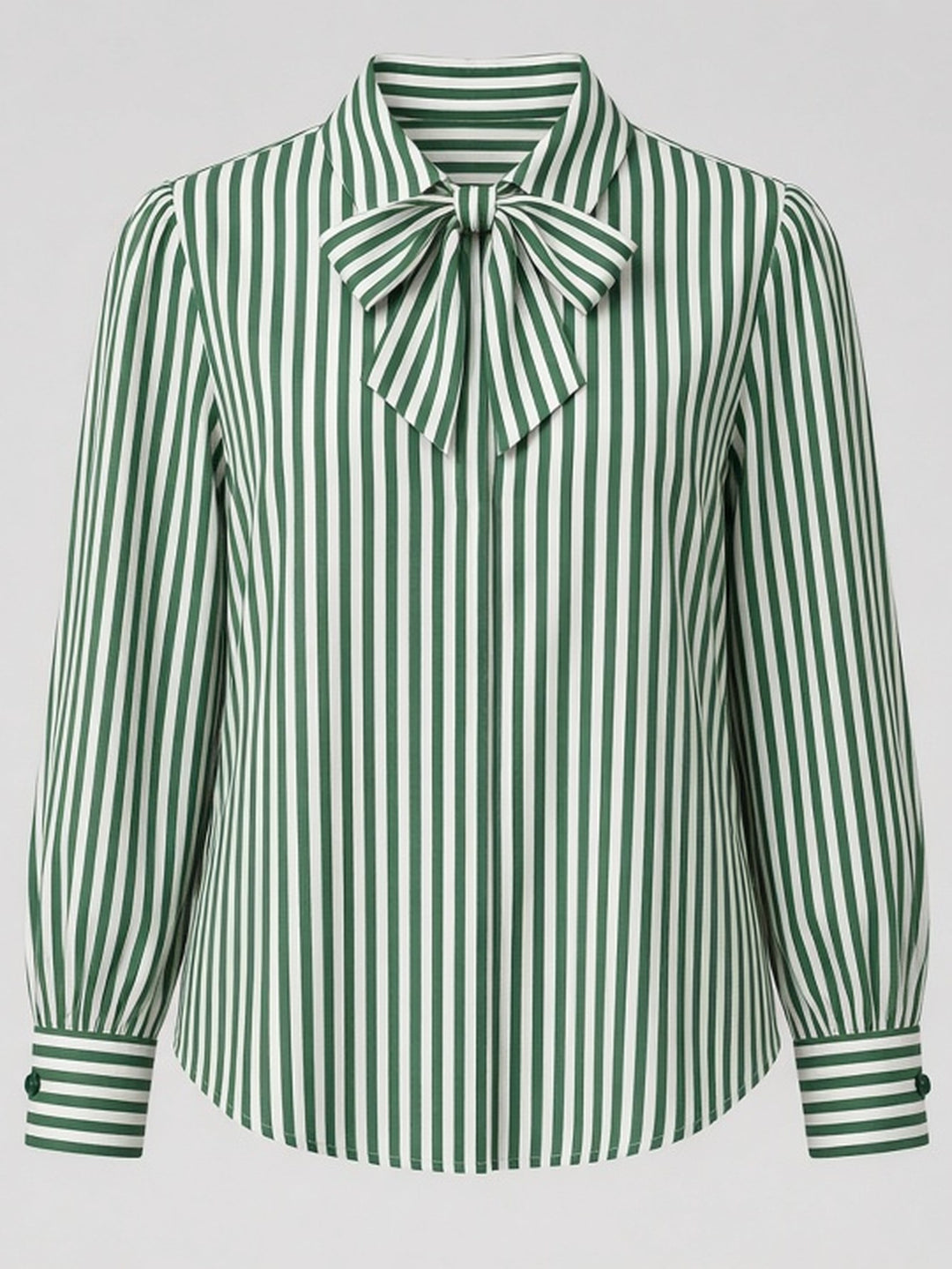 Blouse rayée verte nœud au col — vue de face