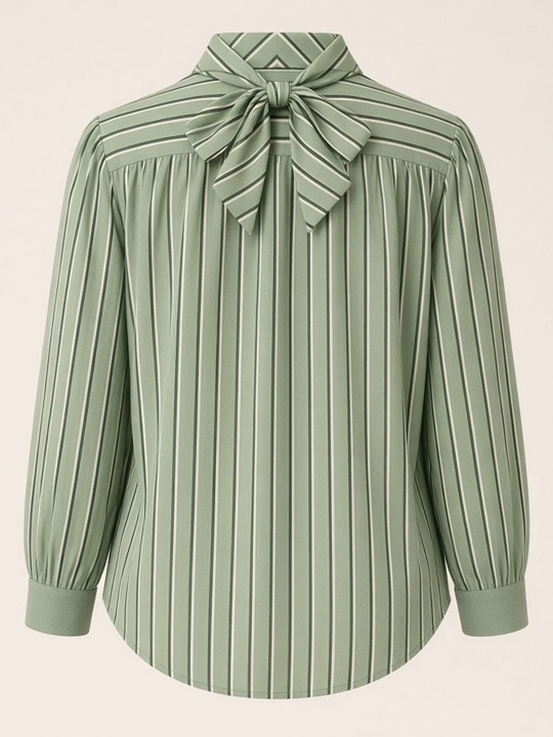Blouse rayée verte nœud au col — vue de dos