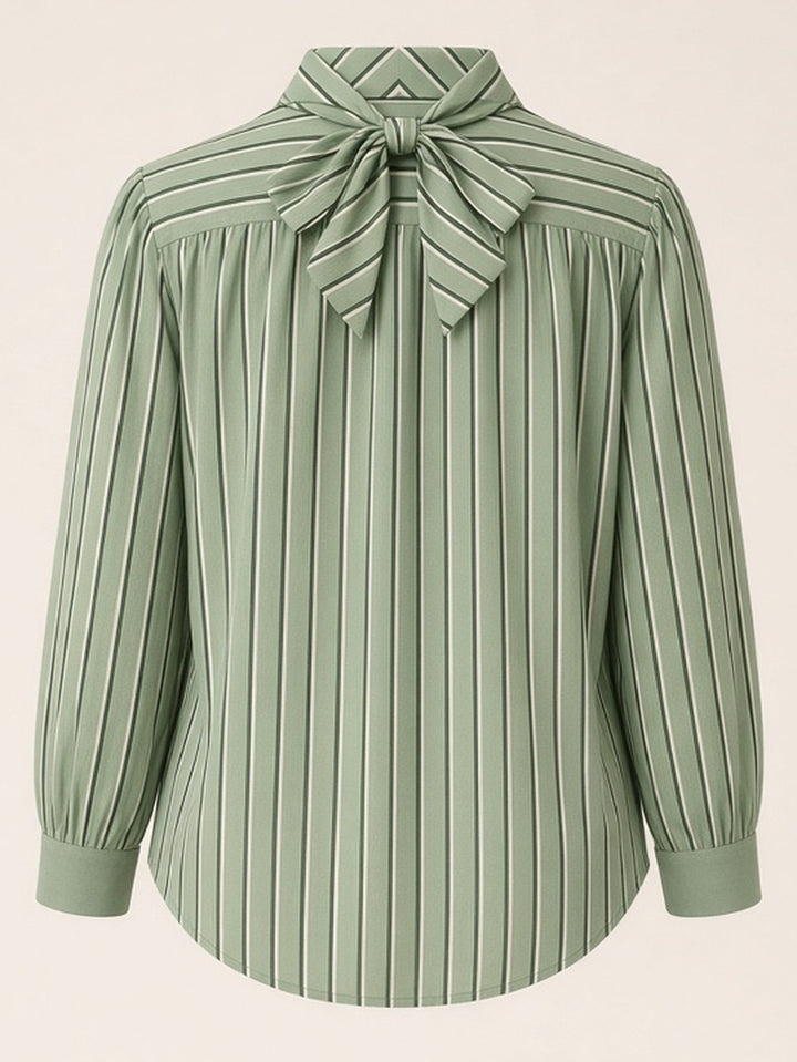 Blouse rayée verte nœud au col — vue de dos