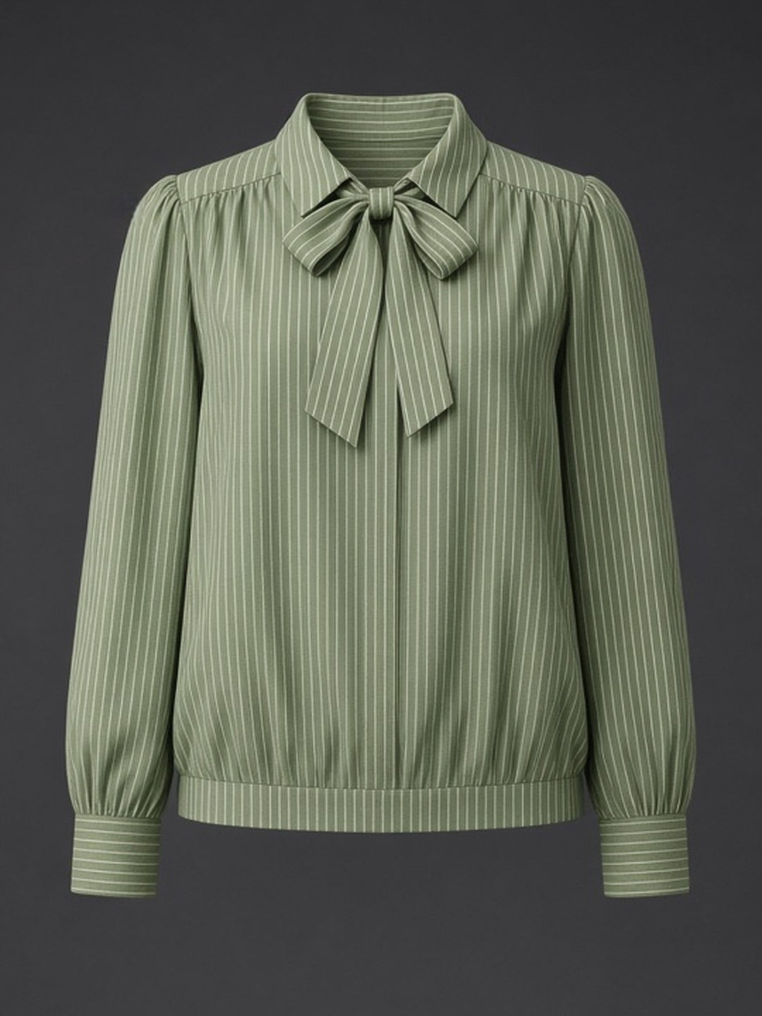 Blouse rayée verte nœud au col — vue de face