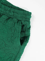 Ensemble jacquard deux pièces vert émeraude — détail ceinture élastique du short
