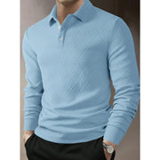 Polo maille manches longues bleu ciel — vue portée de trois-quarts