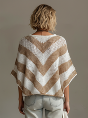 Pull rayé blanc beige — vue portée de dos