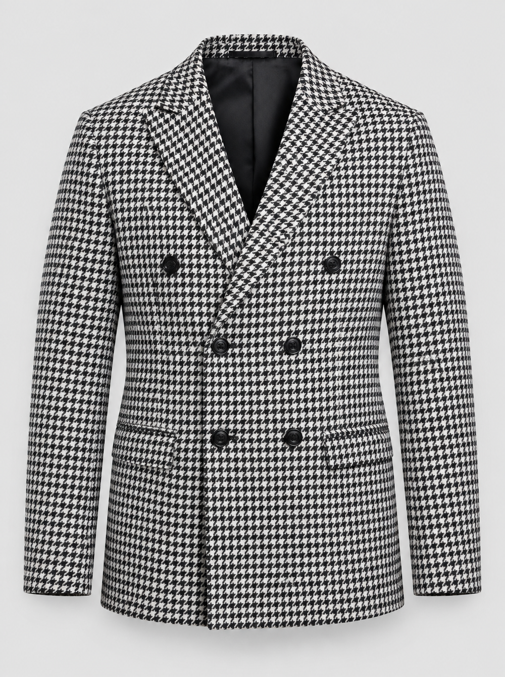 Blazer croisé pied-de-poule noir et blanc, vue isolée de face