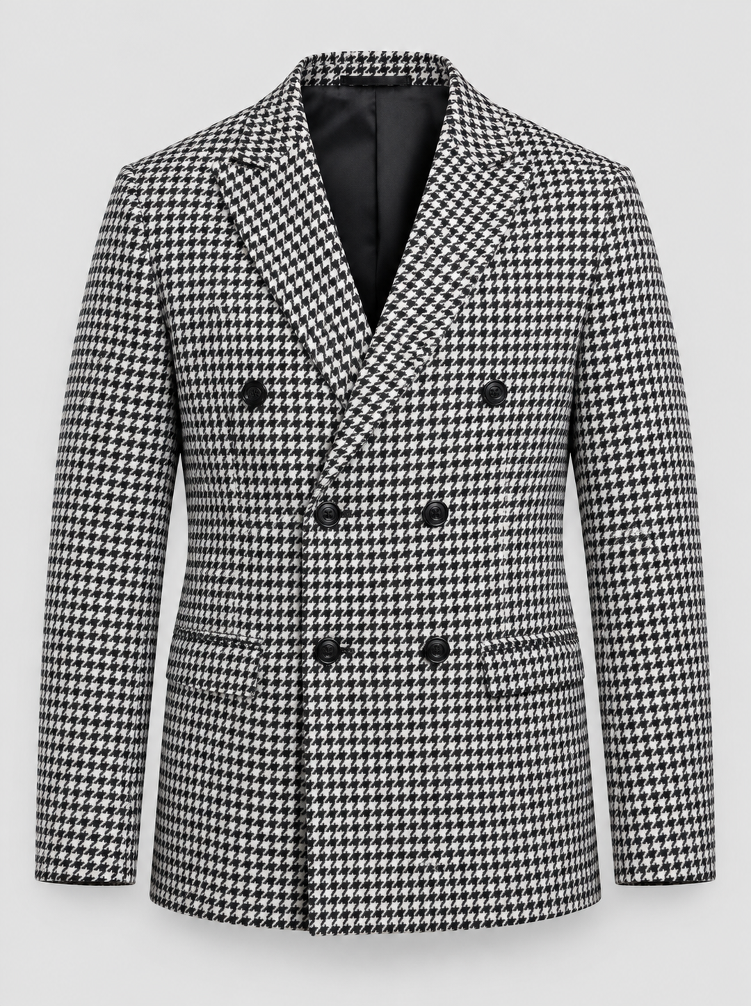 Blazer croisé pied-de-poule noir et blanc, vue isolée de face