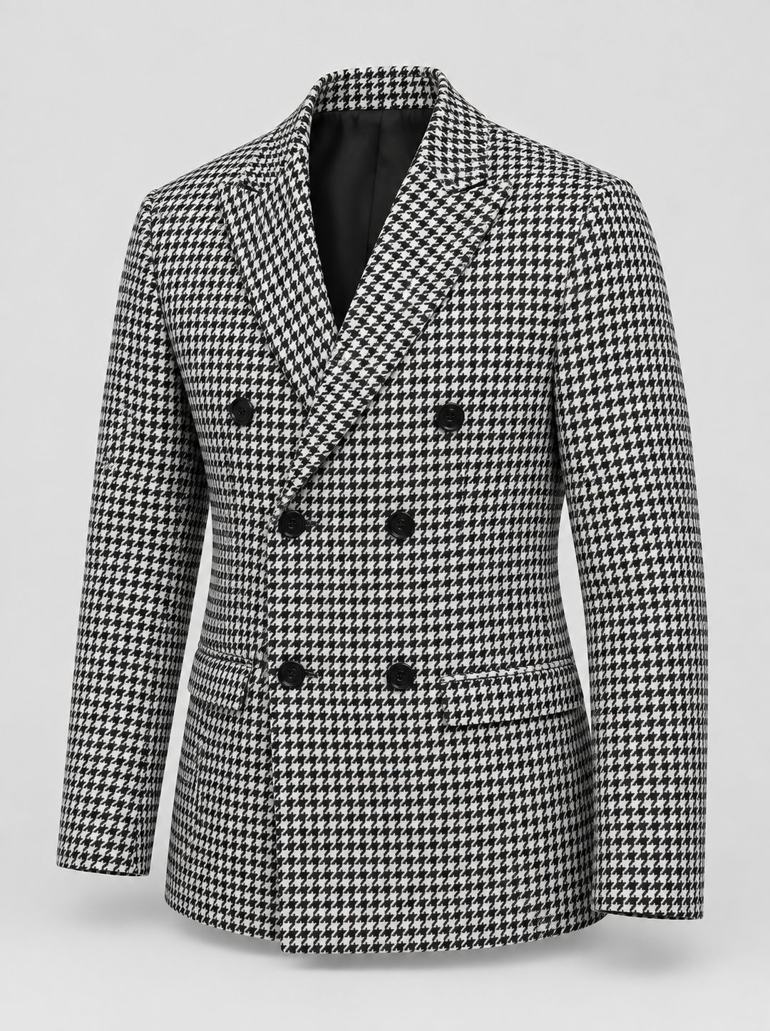 Blazer croisé pied-de-poule noir et blanc, vue isolée de trois quarts