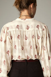 Blouse à broderies florales — vue de dos, empiècement froncé