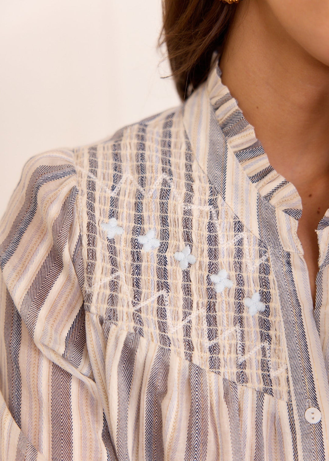 Blouse beige rayée marine