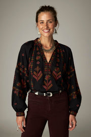 Blouse anthracite à broderies