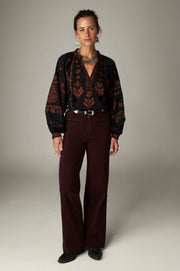 Blouse anthracite à broderies