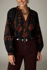 Blouse anthracite à broderies