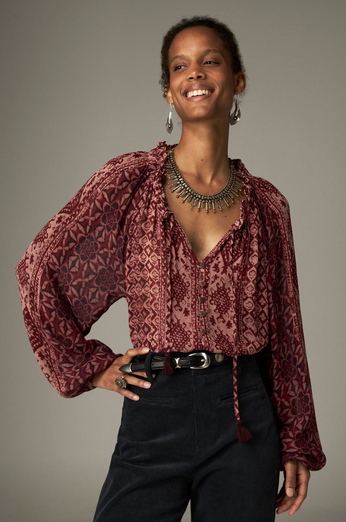 Blouse bordeaux imprimée