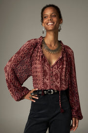 Blouse bordeaux imprimée