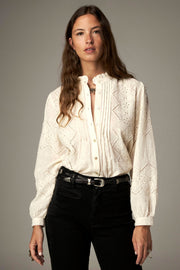 Blouse brodée à col officier
