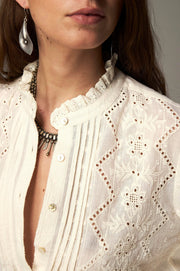 Blouse brodée à col officier