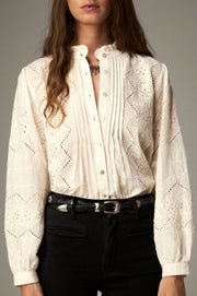 Blouse brodée à col officier