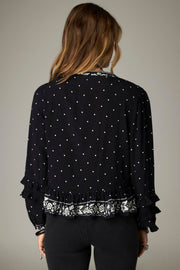 Blouse courte noire à pois — vue de dos, pois blancs