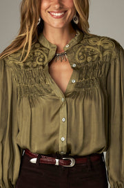 Blouse kaki à broderies