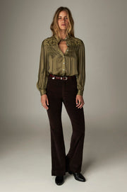 Blouse kaki à broderies