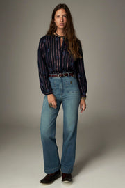 Blouse rayée brodée à col officier