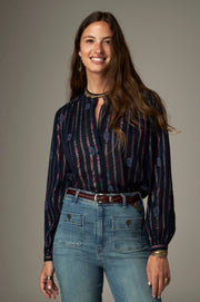 Blouse rayée brodée à col officier